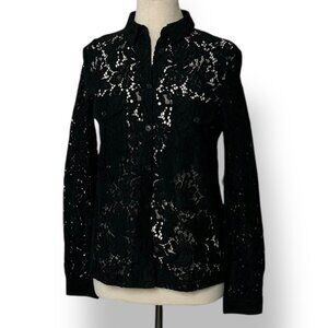 NWT Anatomie Black Lace Button Down Collared Estella Women's Top Blouse Sz S